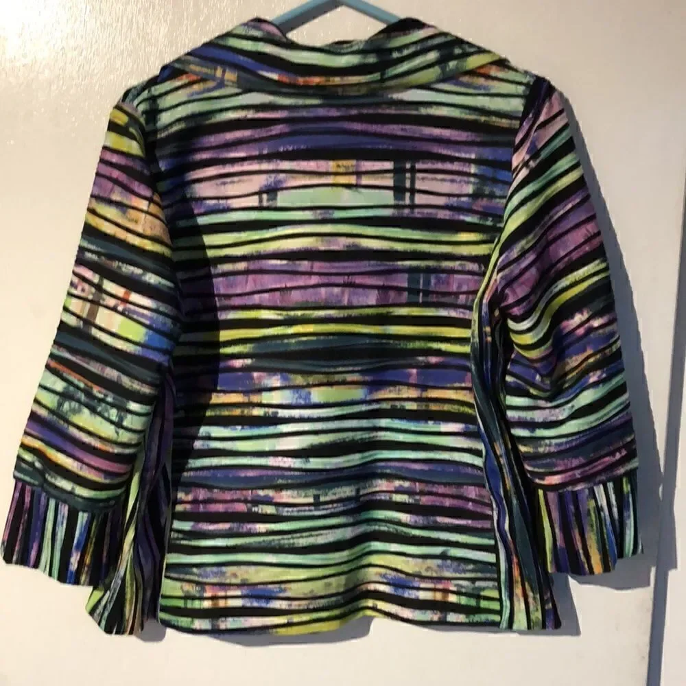 IC by Connie K womens blazer stripe black green pink size M